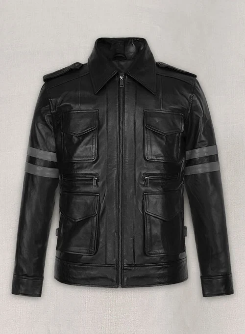 Leon Kennedy Cosplay Leather Jacket with Reflective Stripes